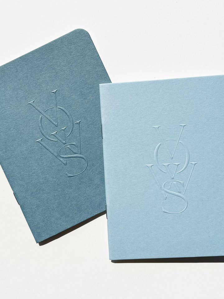 Luxe Jean & Azul Blue, set di due libri di promesse in rilievo unisex per la vendita all'ingrosso da parte di Sole Paper Co., LLC