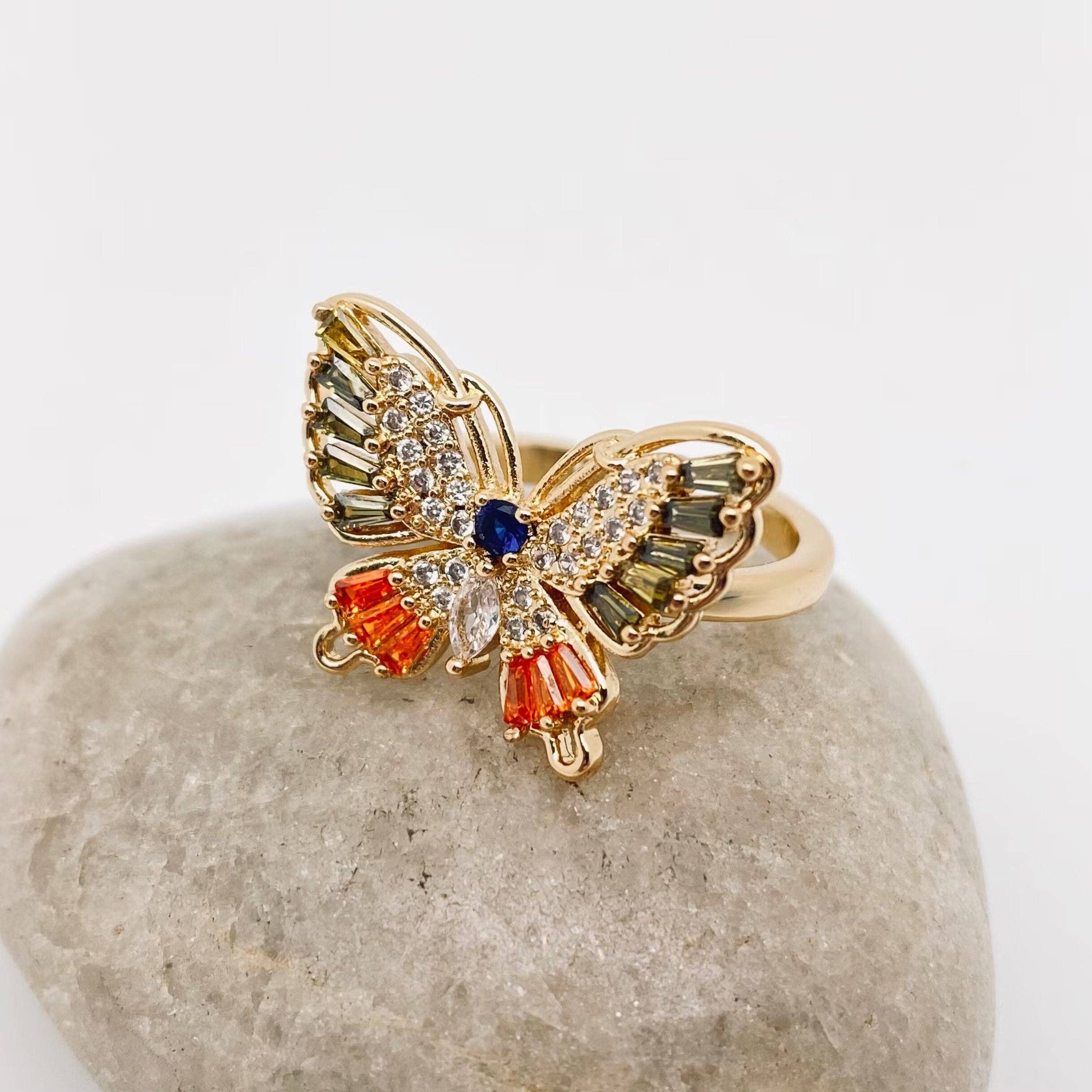 Mio Queena – wholesale Multi-stone ring – Multicolor Cubic Zirconia Butterfly Adjustable Ring4