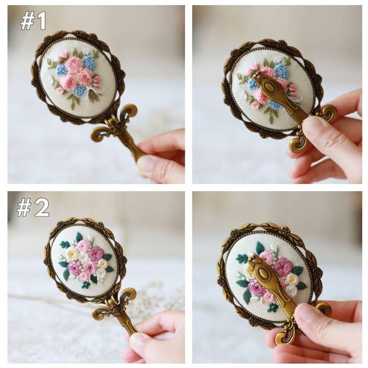 Finer Embroidery – wholesale Compact mirror – Vintage Embroidered Compact Mirror