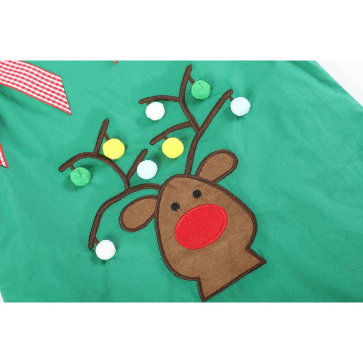 Lil Cactus - Wholesale Dress - Kids - Green Swing Dress with Pompom Reindeer