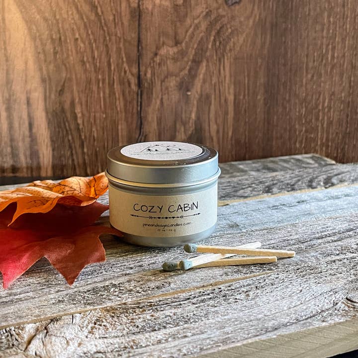 Pine and Sage Candles - Wholesale Travel Candles - Cozy Cabin-6 oz. Black Matte Tin6