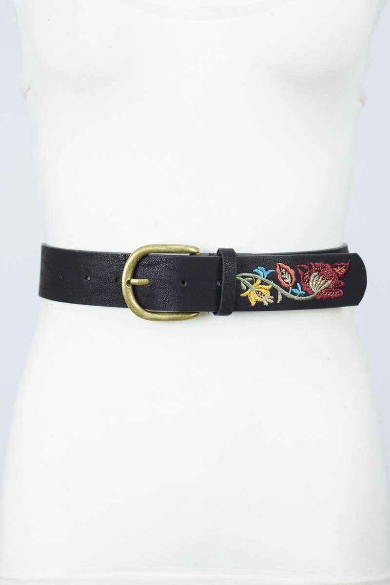 Leto Accessories - Wholesale Belt - Women's - Flower Embroidered Statement Belt0