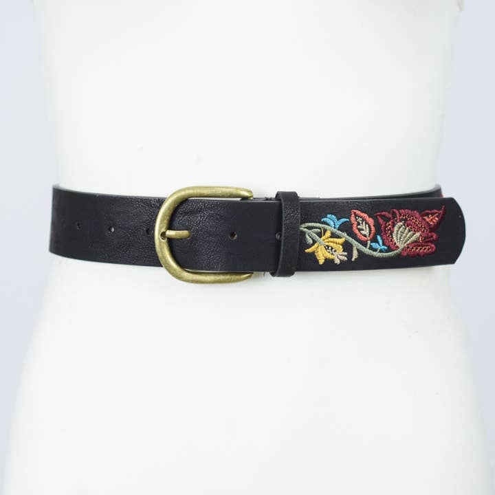 Leto Accessories - Wholesale Belt - Women's - Flower Embroidered Statement Belt