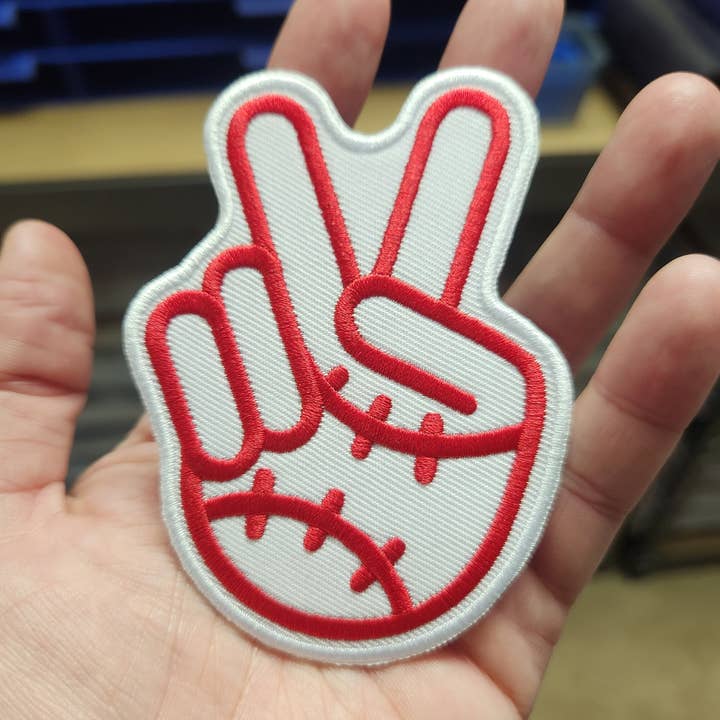 Texas Transfers - Wholesale Patch - Red Peace Baseball Fingers Iron-On PATCH
