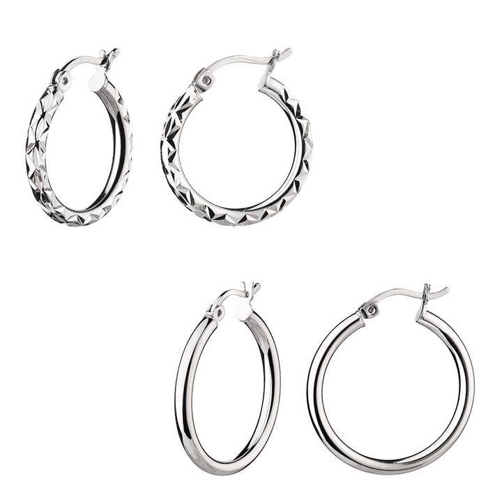 Set of 2 Sterling Silver Small Hoop Earrings for wholesale by Almond Tree