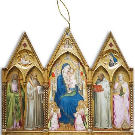 Nelson Gifts Wholesale - Wholesale Ornament - Mary Enthroned with Saints & Angels Triptych Wood Ornament0