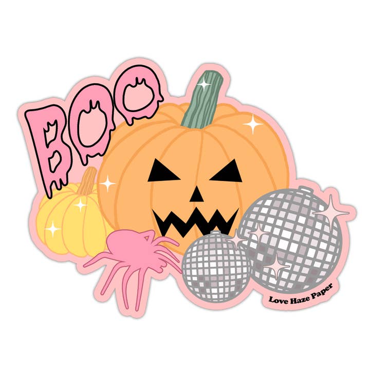 Autocollant d'Halloween Boo Disco Pumpkin | Autocollant de décoration d'automne pour la vente par Love Haze Paper