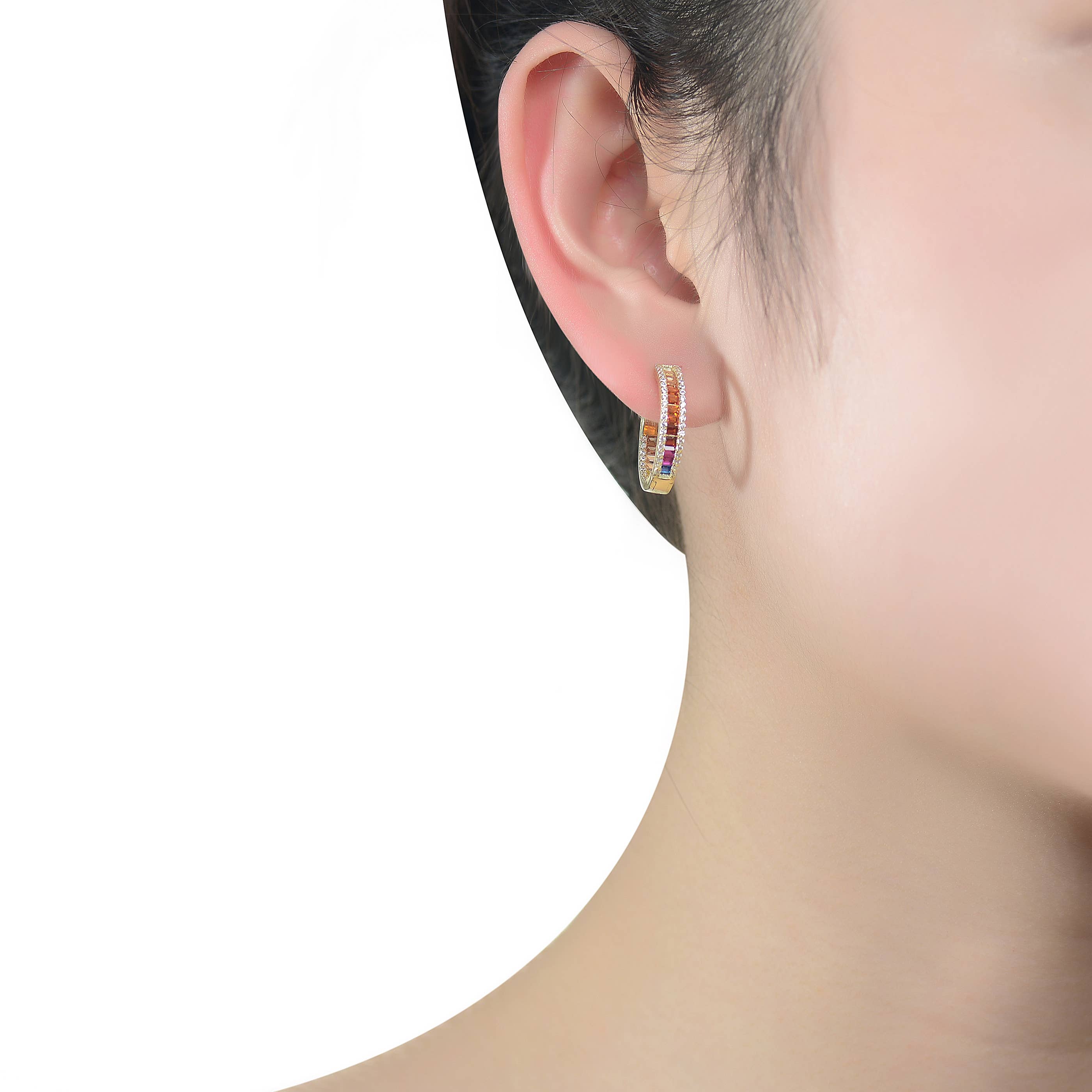 Genevive - Vendita all'ingrosso Orecchini a cerchio - Orecchini a Cerchio in Argento Sterling con Zirconia Cubica Colorata7