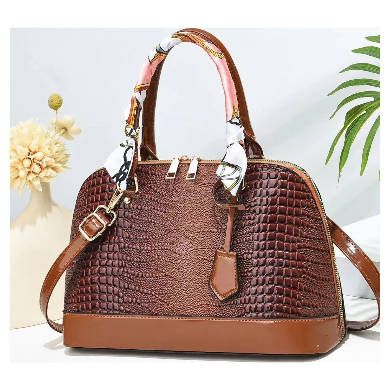 Superbia - Wholesale Top Handle Bag - Women's - Luxury Croc Pattern Zip Around Tote Bag Top Handle Bag-20260