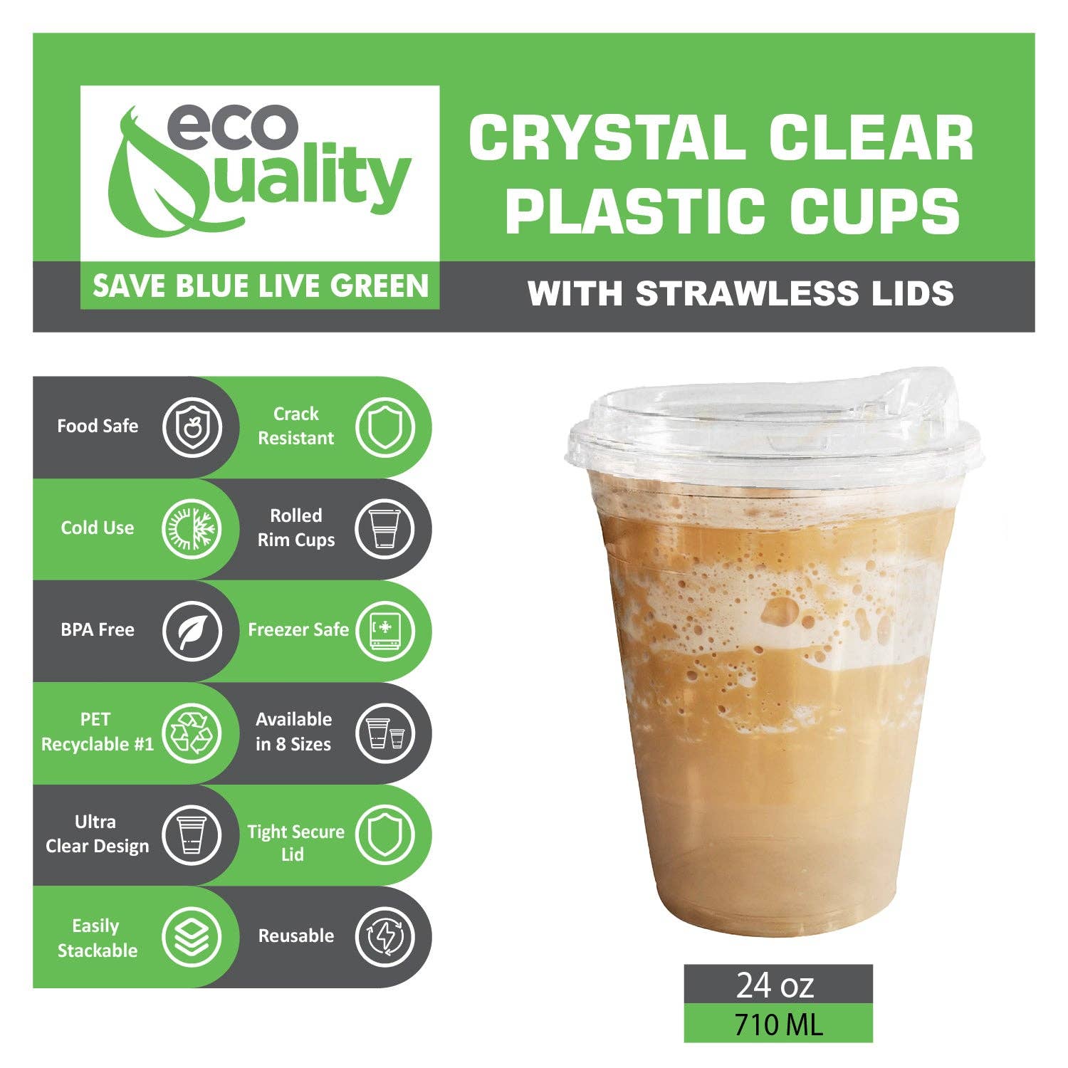 EcoQuality – wholesale Engångskopp – EcoQuality engångs PET-plastmuggar för smoothies 710 ml med dricklock1