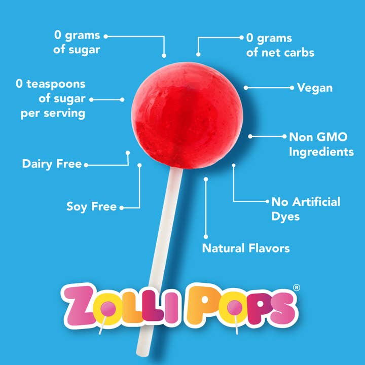 Zolli Candy, The Clean Teeth Candy - Wholesale Lollipop - Zollipops Zero Sugar Strawberry - 3.1oz Pouch