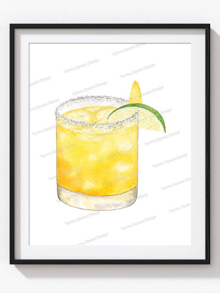 Mango Margarita Art Print, Watercolor Cocktail Print for wholesale by Tammy Speed Design