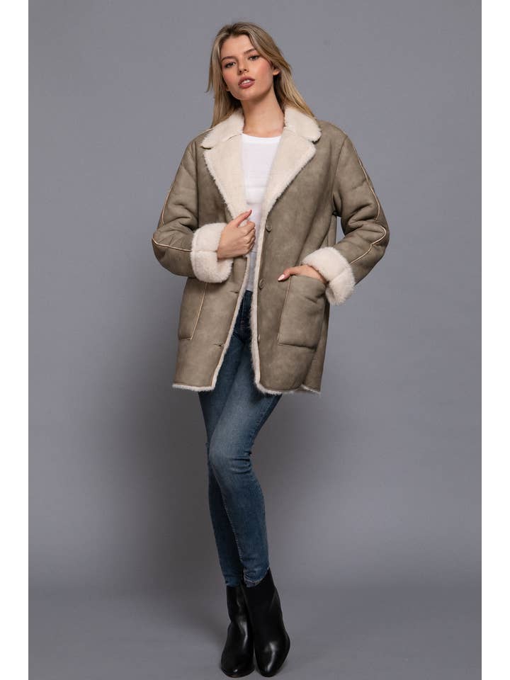 Active Basic | Active USA - Wholesale Leather Jacket - Women's - Lapel Collar Button Down Double Sided Faux Leather Coat5