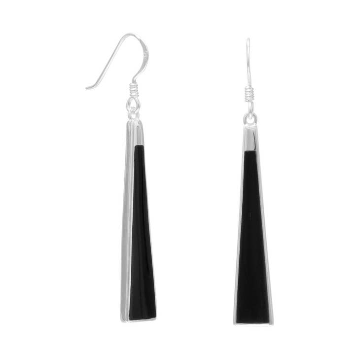Black Onyx Triangle Drop Earrings for wholesale by Silver Stars Collection