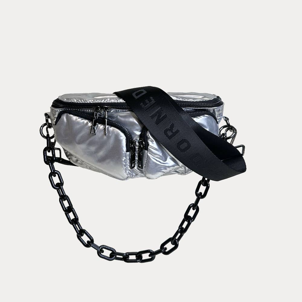 AHDORNED - Wholesale Belt Bag - Women's - Rachel Double Pocket Puffy Sling/Waist Bag w/Black Resin Cha29
