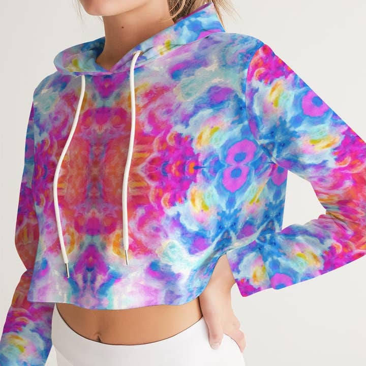 Felpa corta da donna con cappuccio Pareidolia Cloud City Infinity per la vendita all'ingrosso da parte di Fridge Art Boutique