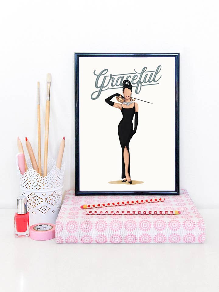 Audrey Hepburn Graceful Art Print for wholesale by Draw Me a Song