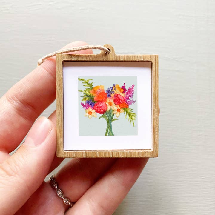 Mick's Art Goods - Wholesale Art Print - Mini 1" Spring Flower Bouquet Watercolor Framed Art Print1