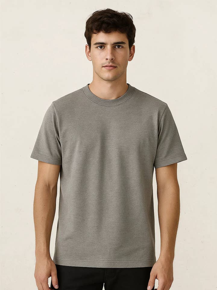 T-shirt Casual de Homem com Gola Redonda em Cinzento Mesclado | ZMS 11 por atacado de Zovater Incorporation