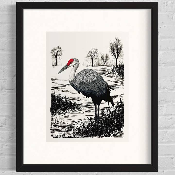 Sandhill Crane. Hand Drawn Pen and Ink Illustration for wholesale by Tony Rubsam Illustrations