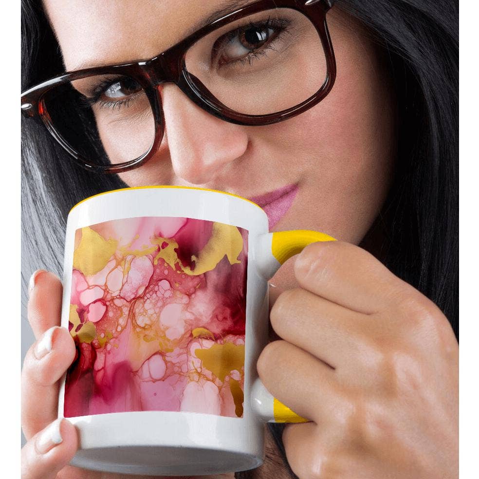 3dRose – Engroshandel Kaffekrus – 3dRose, Moderne Pink og Billede Af Guld Billede Af Alkohol Blæk Vask, Krus1