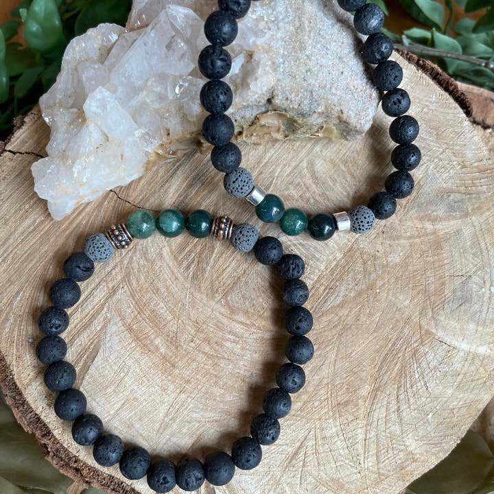 Tangled Up In Hue - Wholesale Aromatherapy Bracelet - Lava & Genuine Stone Diffuser Stretch Bracelets | Assorted5