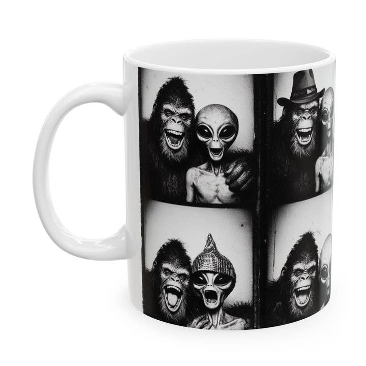 Vintage Photo Booth Alien Bigfoot Novelty Coffee Mug 11oz for wholesale by Midnight Myth