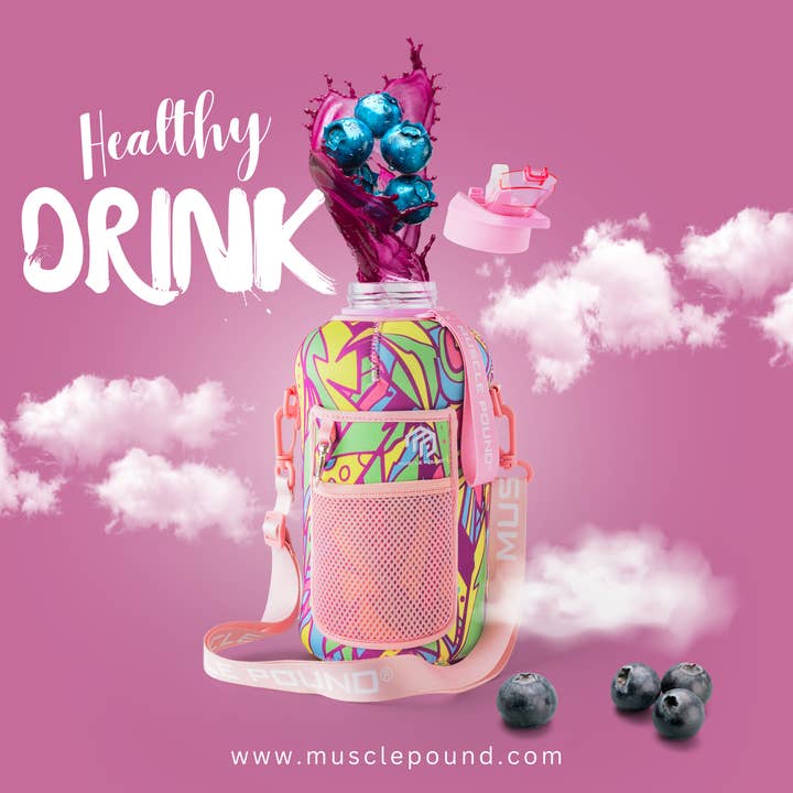 MUSCLE POUND - Wholesale Water Bottle - Half Gallon Bottle with Sleeve & Straps - Hydration Jug26
