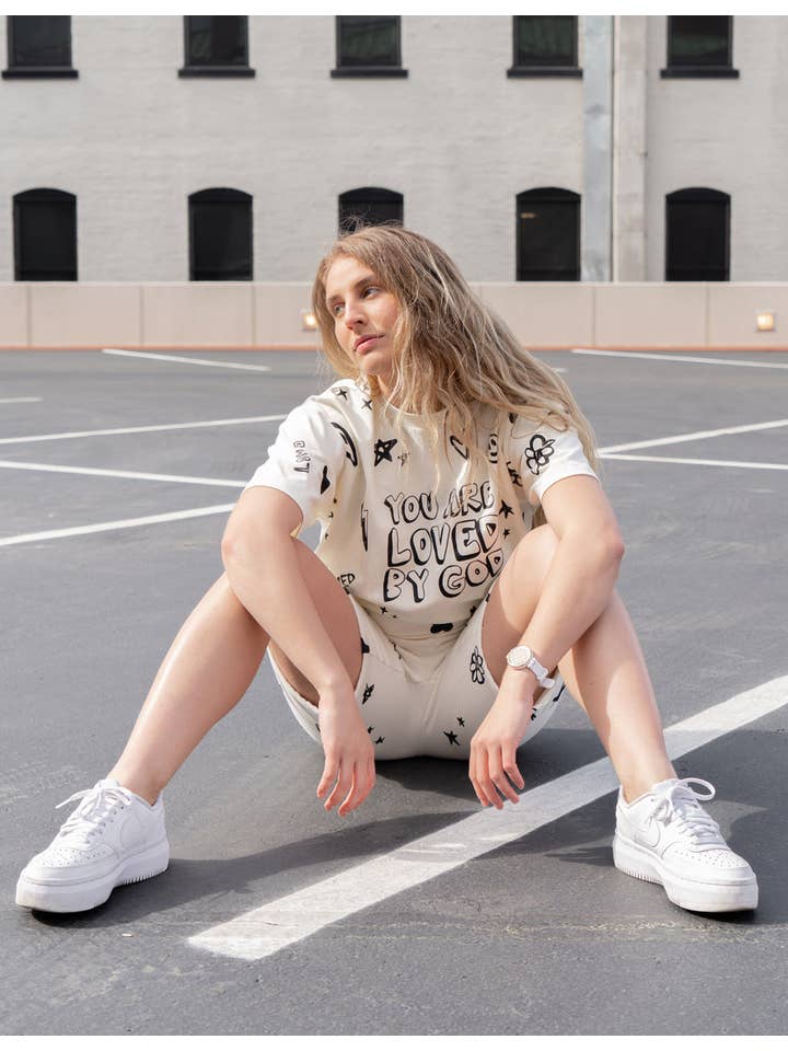 Elevated Faith - Wholesale Shorts - Women's - Loved By God All-Over Cream Unisex Short4