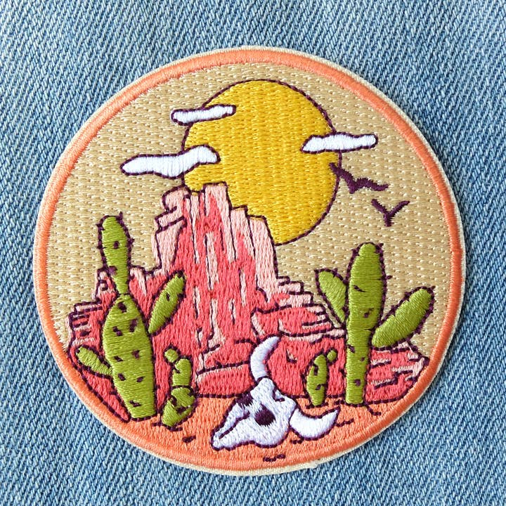 Desert Wild West Skull & Cactus Embroidered Iron-On Patch for wholesale by Lucky Sardine