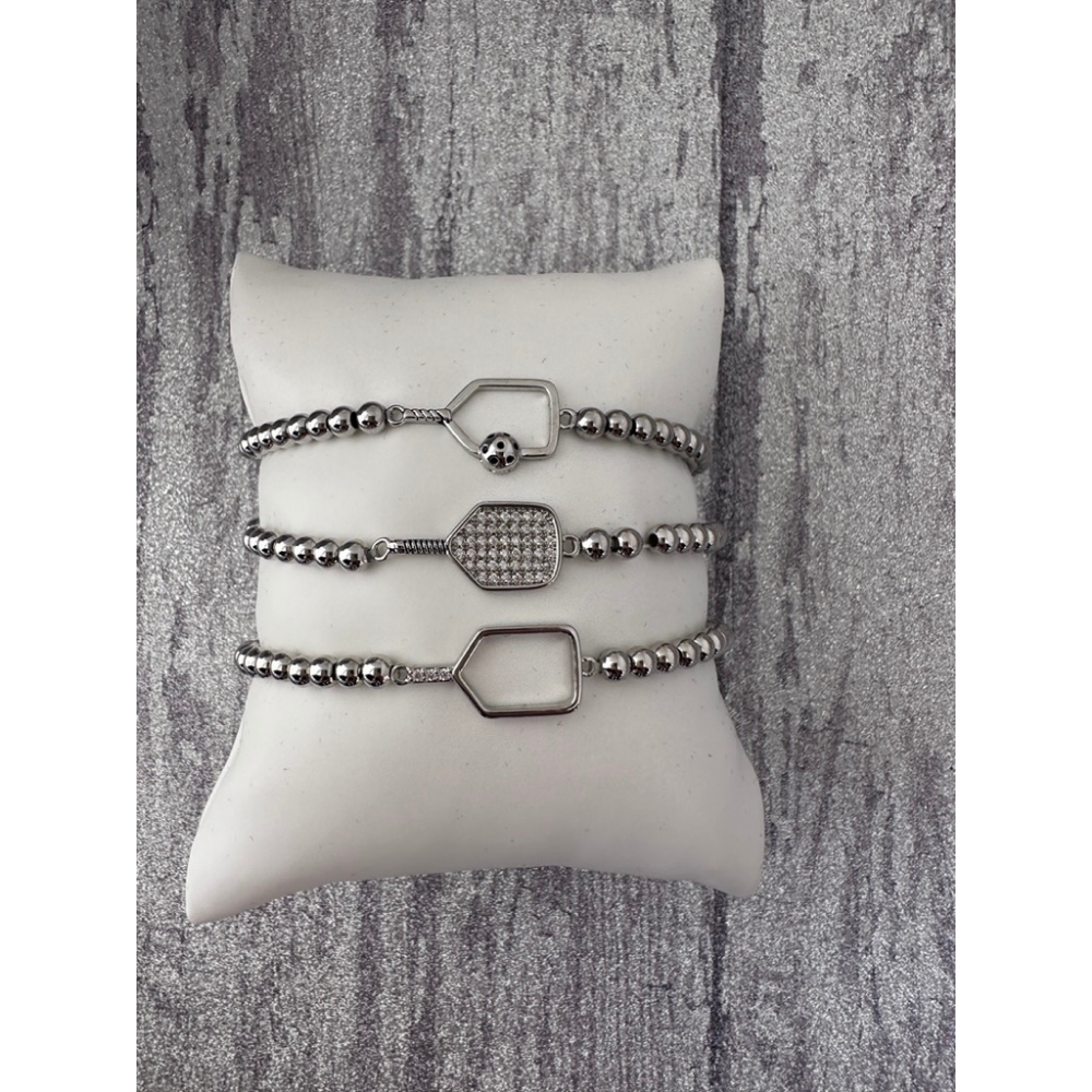Born to Rally - Vente Bracelet de perles - Bracelet extensible en perles Pickleball - Argent4
