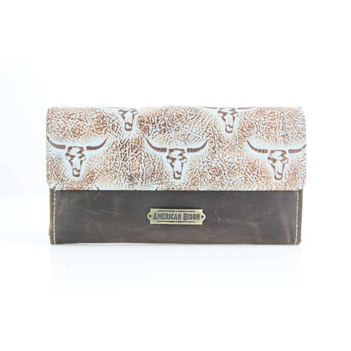 Pochette Bison Turquoise Marron pour Femmes ABLW 18-2548 pour la vente par Leather Impressions Inc