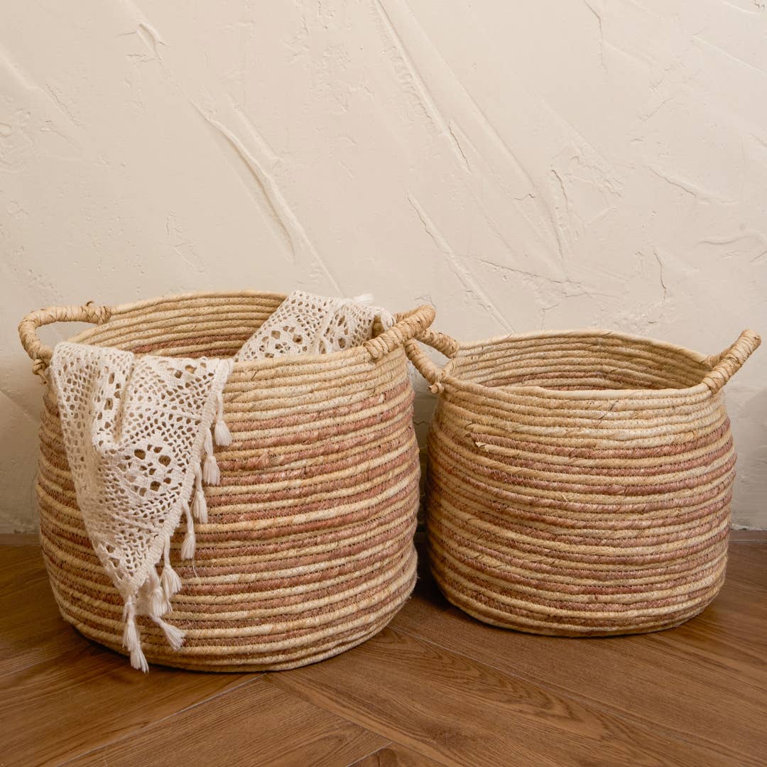Natural Artisan Home - Wholesale Basket - Natural Boho Corn Husk Basket 3