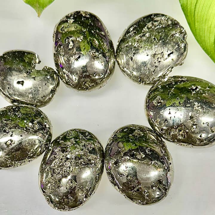 5-6 Pcs Natural Pyrite Palm Stone Crystal 1.9-2lbs for wholesale by KayleeNYC