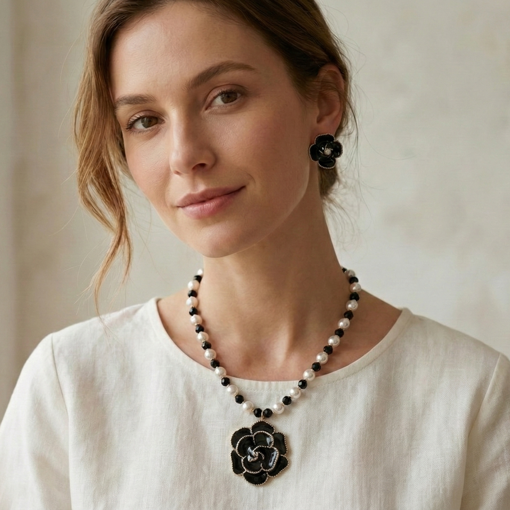 Bijoux Envie Statement Jewelry - Wholesale Pendant/Charm Necklace - Camellia Flower Pearl Necklace | Handmade Statement Jewelry1