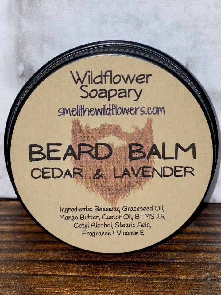 Cedar & Lavender Beard Balm for wholesale by Wildflower Soapary