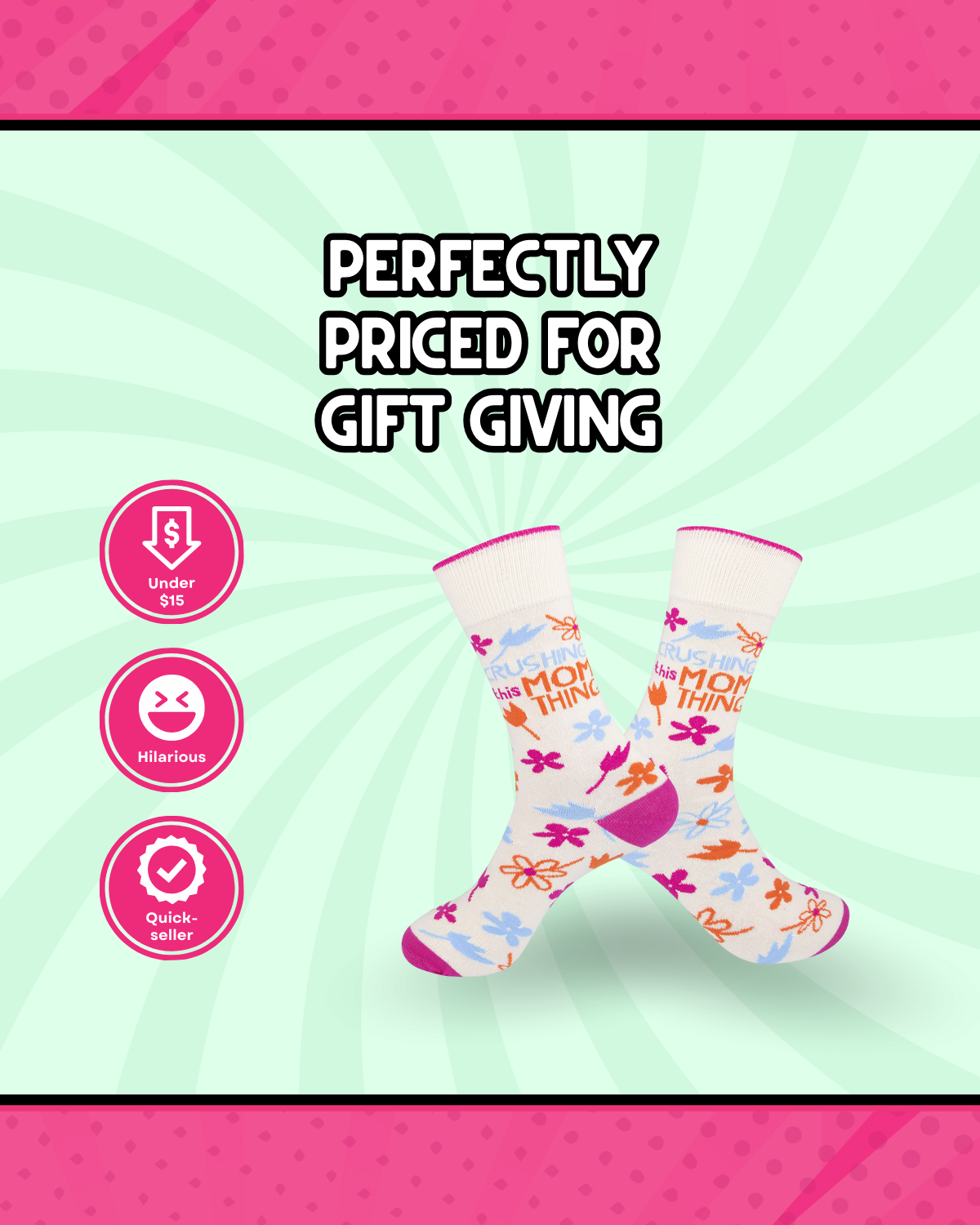 Funatic - About Face Designs - Nice Enough Merch Co - Wholesale Socks - Women's - Crushing This Mom Thing Socks| Gift | Funny | Funatic1