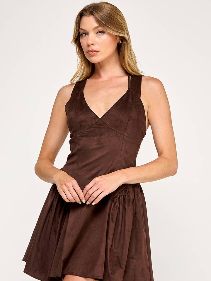 SUEDE V-AUSSCHNITT MINIKLEID für den Großhandel von The vintage shop