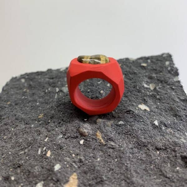 O'Gem - Wholesale Cocktail/Statement Ring - Tiger’s Eye Ring in Red Ceramic, One of a Kind2