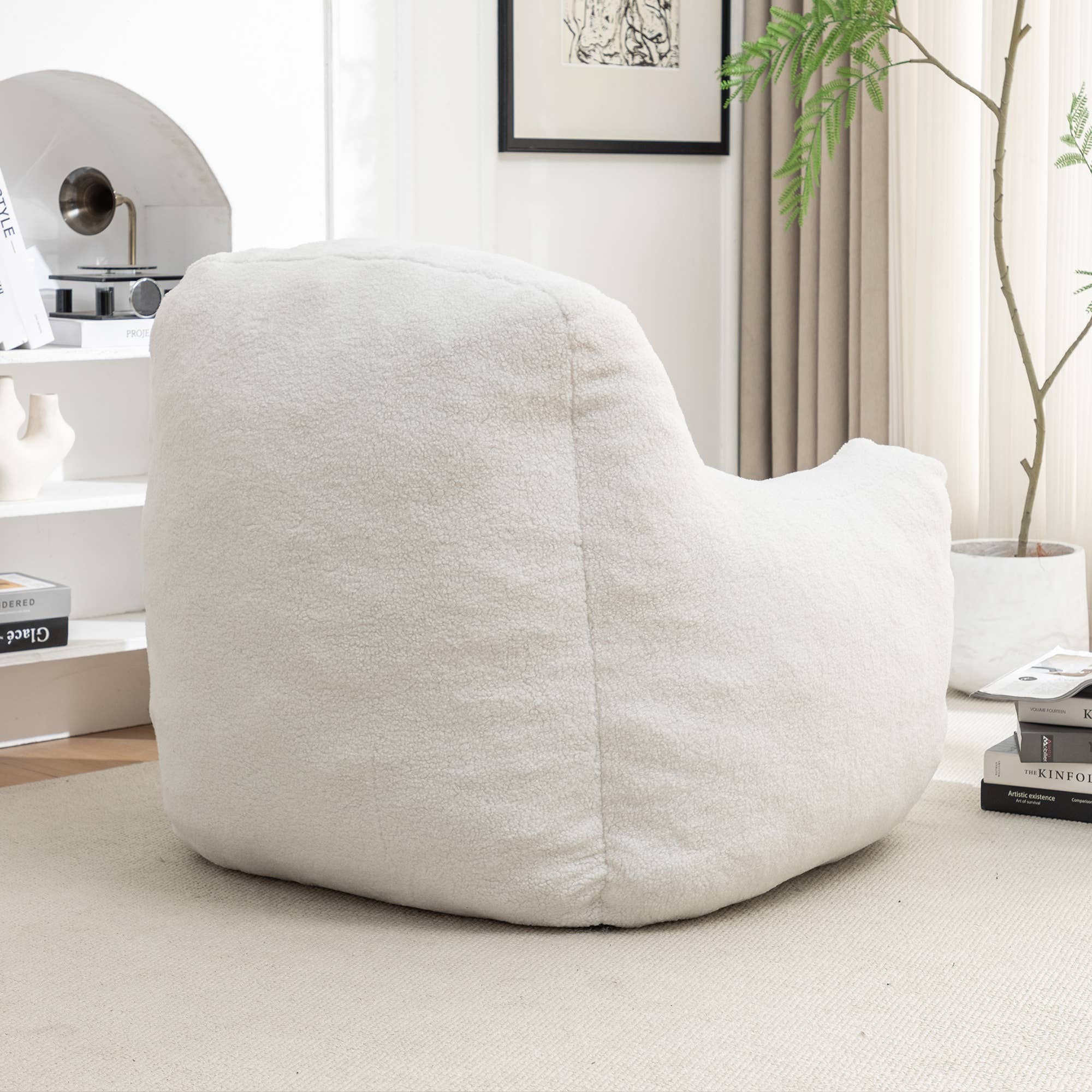White Bean Bag Chair Sofa with Tufted Memory Foam Filling for wholesale on Faire7