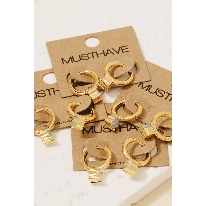 Fame Accessories - Wholesale Hoop Earrings - Gold Dipped Round Cz Gem Hoop Earrings