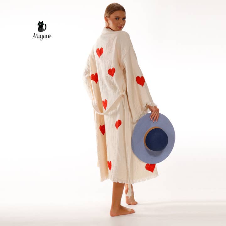 Beige Wholesale Personalized Organic Cotton Kimono Robe - Romantic Valentine's Day Gift for Boutiques for wholesale on Faire