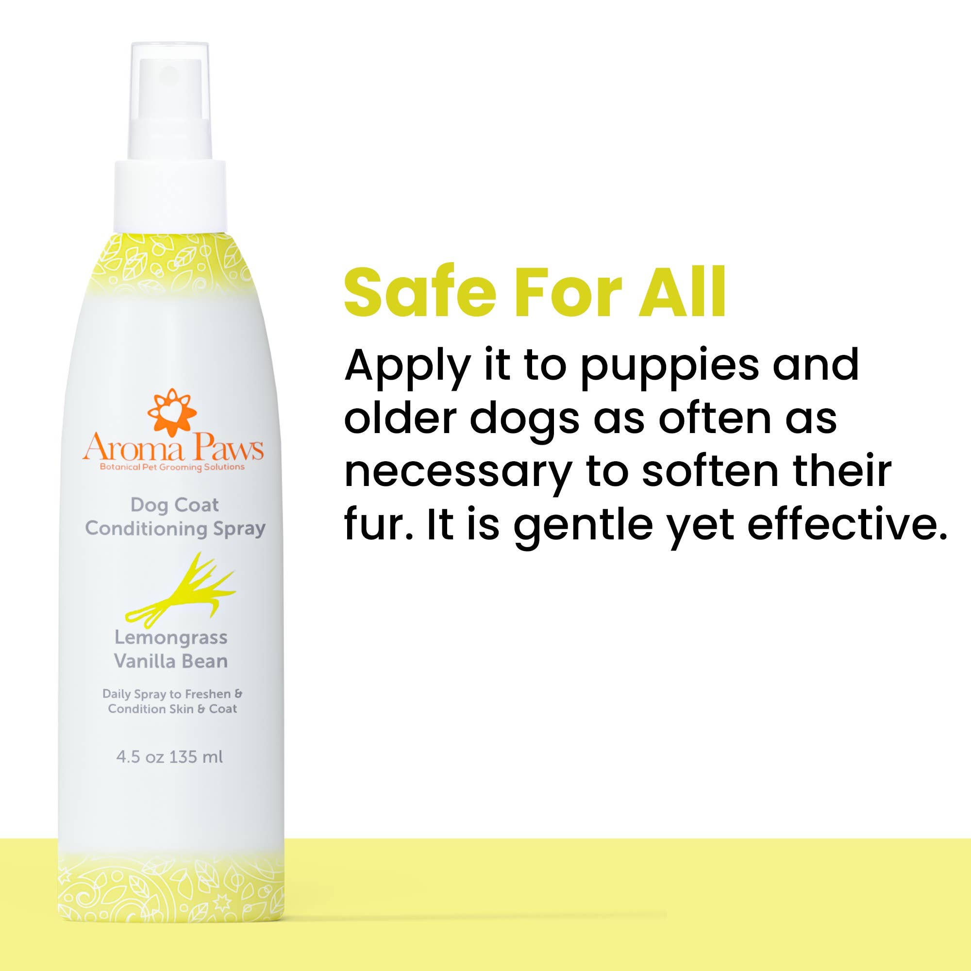 Aroma Paws - Wholesale Pet Spray - Dog - 4.5 Oz. Dog Coat Spray Lemongrass Vanilla Bean5