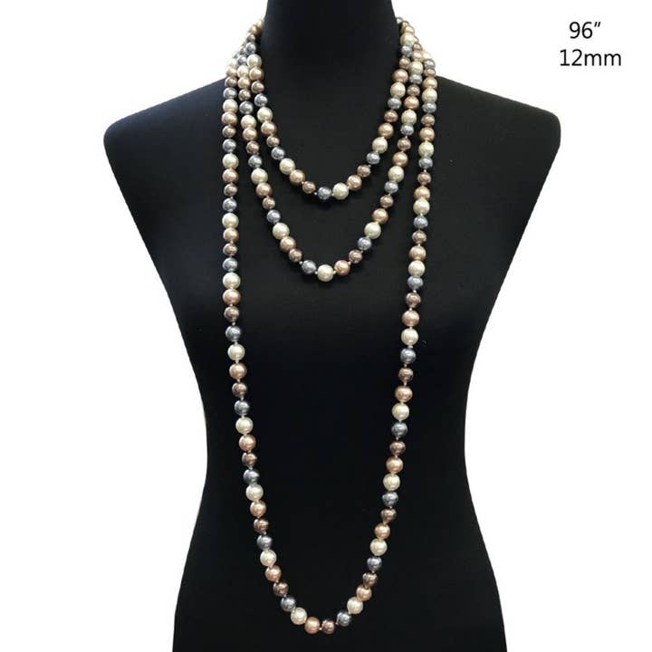 SP Sophia Collection - Wholesale Beaded/Pearl Necklace - 96" Long Triple Strand Pearl Necklace
