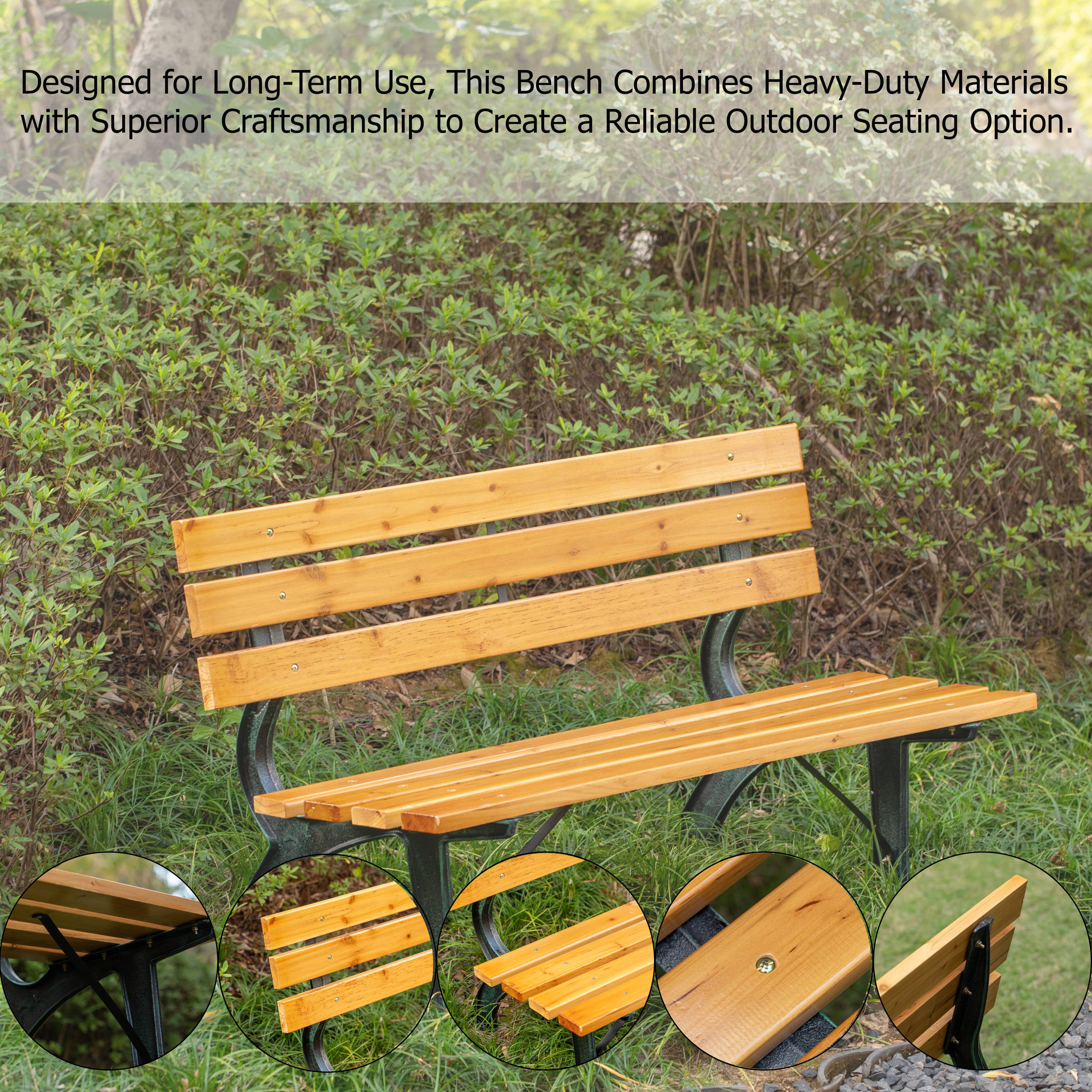Quickway Imports - Wholesale Bench - Park Bench with Wooden Slats Seat and Backrest for 2 Persons4