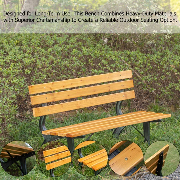 Quickway Imports - Wholesale Bench - Park Bench with Wooden Slats Seat and Backrest for 2 Persons4
