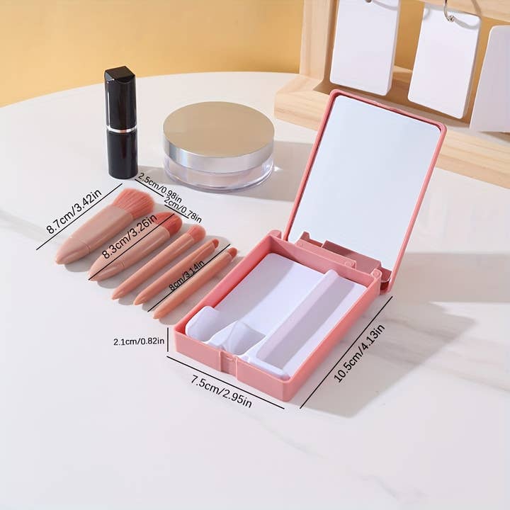 Shop Celino - Vendita all'ingrosso Set di pennelli da trucco - Set da viaggio con 5 pennelli trucco mini e custodia con specchio1