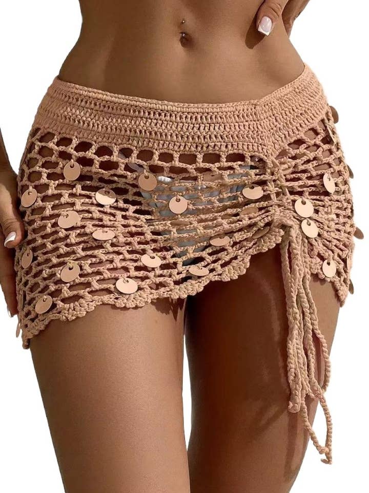 Crochet With Large Round Sequins Skirt Cover Up for wholesale by Vanilla Monkey