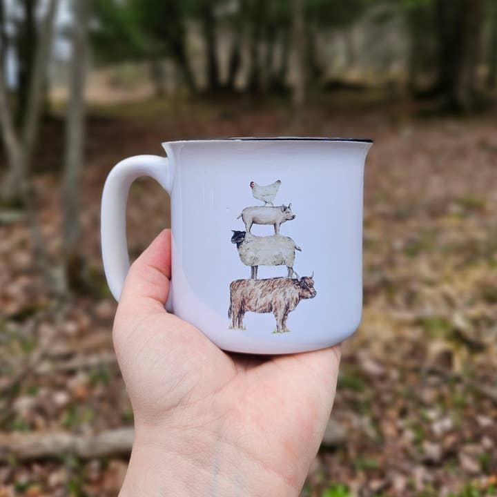 The Cranberry Finch - Wholesale Coffee Mug - Farm Animal Stack Coffee Mug