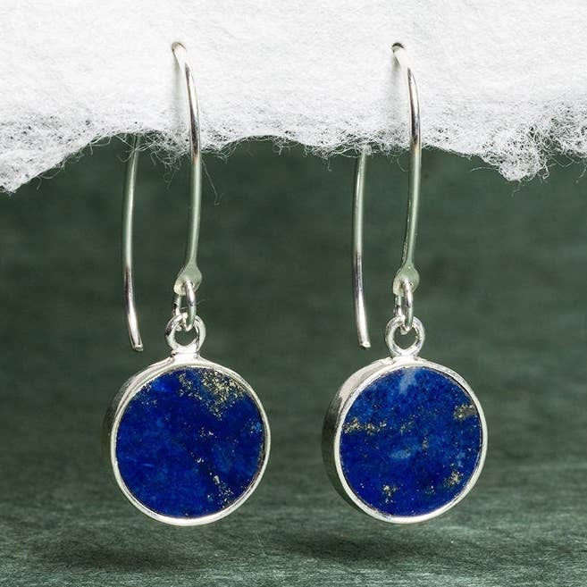 Lapis Lazuli 925 Sterling Silver long circle drop earrings for wholesale by Soul & Little Rose